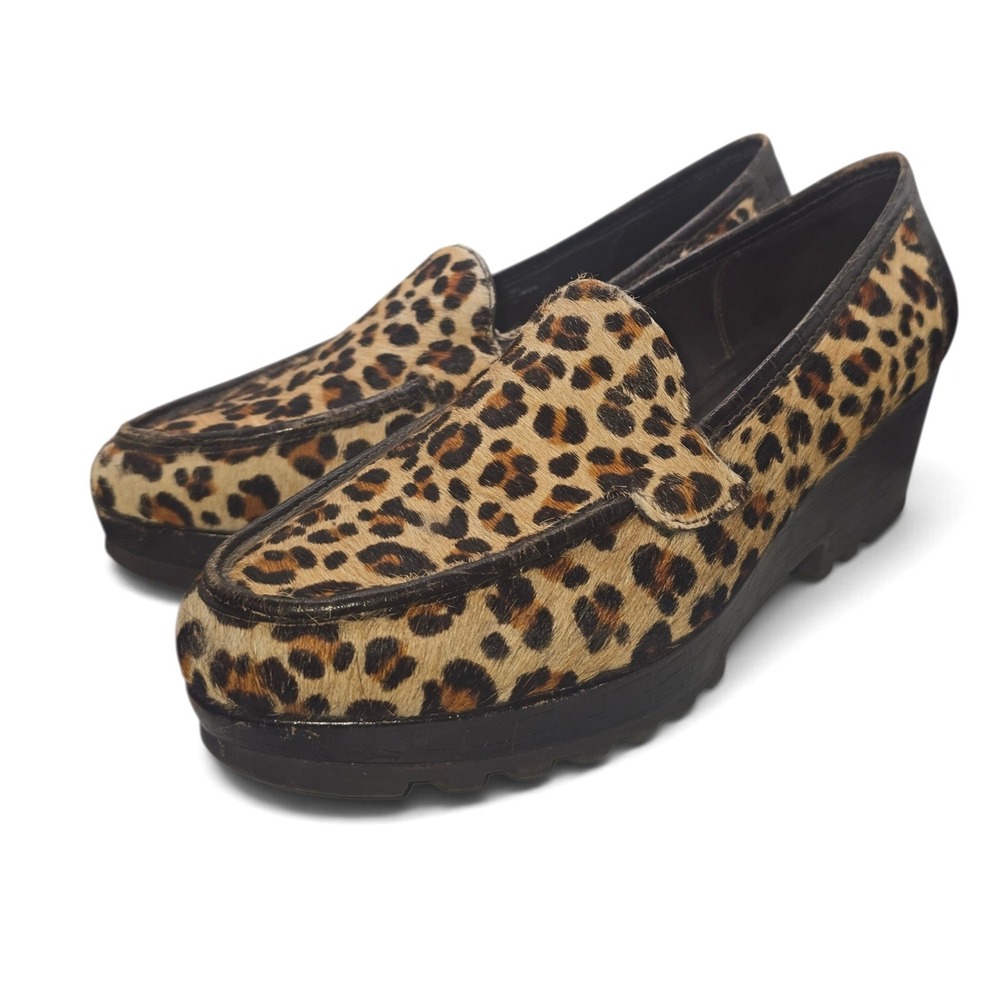 Donald J Pliner Leopard Calf Hair Platform Loafers Croc Heel Brazil Womens 10